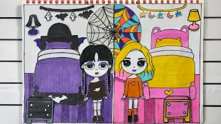 [🌺Paper diy🌺] Wednesday Addams And Enid🕷Room🕸| Tutorial | 🍄[ASRM]🍄 종이놀이 Paper play 🐝