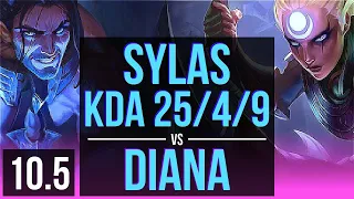 SYLAS vs DIANA (MID) (DEFEAT) | 2 early solo kills, KDA 25/4/9, Legendary | NA Challenger | v10.5