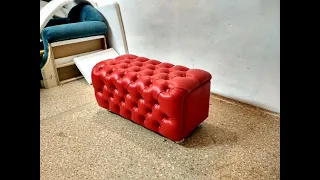 Пуфик с каретной стяжкой . Пуфик своими руками. (Padded Ottoman in the capitone) (软板凳)