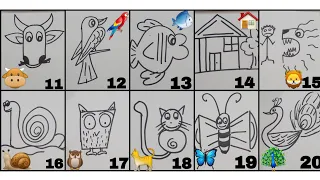 How To Draw Pictures Using Numbers 11 To 20 | kids Easy Art | Numbers drawing