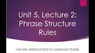 LING 305 Lecture 5.2: Syntax - Phrase Structure Rules