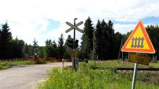 Freight train T 2761 passed Huopatehdas (Km 0390+0595) level crossing in Parikkala, Finland