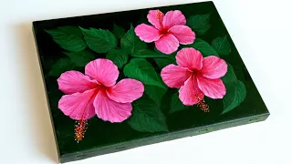 Flower Painting | Acrylic Painting For Beginners | Hibiscus flower Painting | Step By Step