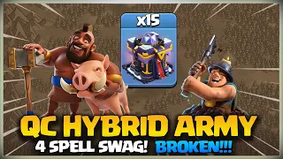 BROKEN! TH15 Hybrid | Th15 Queen Charge Hog Miner Attack Strategy | Best TH15 Attack Strategy Coc