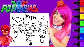 Coloring PJ Masks Owlette, Catboy & Gekko Coloring Page Prismacolor Markers | KiMMi THE CLOWN