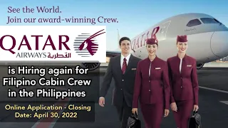 Qatar Airways is Hiring again for Filipino Cabin Crew in the Philippines - online application 2022