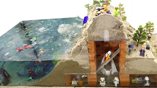 LEGO DAM BREACH EXPERIMENT - LEGO SECRET UNDERGROUND BASE INTO DAM COLLAPSE AFTER DOUBLE FLOOD