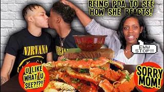 BEING PDA MUKPRANK IN FRONT OF MY MOM TO SEE HOW SHE REACTS | KINGCRABS+ EGGS + LOBSTER TAIL MUKBANG