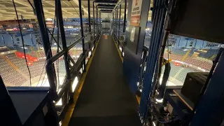 Walk to the broadcast booth at the Saddledome