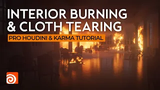 Interior Burning & Cloth Tearing Free Houdini & Karma Tutorial (Free Houdini project)