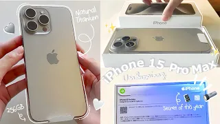  iPhone 15 Pro Max🩶Aesthetic Unboxing✨Natural Titanium 256GB + Accessories | Secret of iPhone Box