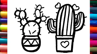 Cactus Drawing, colouring and painting for, Toddlers | & kid's | How to Draw Cute Cactus Drawing