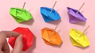 【折り紙 1枚】飾って遊べる コマの折り方 【Origami】How to make Spinning top