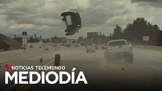 Auto termina volcado sobre carretera de Los Ángeles | Noticias Telemundo