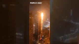 Huge fire broke out in a residential building in NE China's Shenyang.