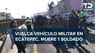 Vehículo de Sedena sufre volcadura en autopista México-Pachuca; hay un muerto