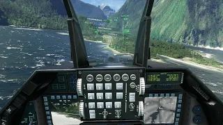 F-16 in Milford Sound, New Zealand. Microsoft Flight Simulator