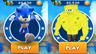 Sonic Dash vs Spongebob on the Run - Movie Sonic vs All Bosses Zazz Eggman All 62 Character Unlocked