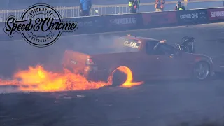 MISCHIEF commodore ute Lights up the skid pad at Brashernats 2022, Huge methanol burnout fire.