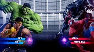 Green Hulk & Ryu vs Venom & Spiderman (Very Hard) - Marvel vs Capcom | 4K UHD Gameplay