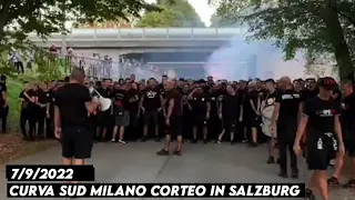 CURVA SUD MILANO CORTEO IN SALZBURG || RB Salzburg vs AC Milan 7/9/2022