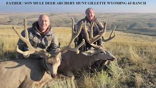 ARCHERY MULE DEER DOUBLE ON FATHER SON HUNT IN WYOMING TAKEN WITH PERFECT SHOTS ON THE PRAIRIE