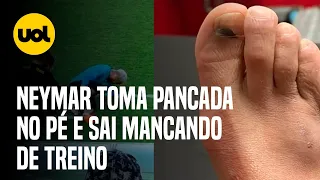 Neymar toma pancada no mesmo pé operado e sai mancando de treino; veja foto de como ficou