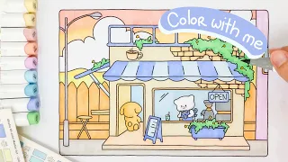 Color with me | Coffee shop coloring page ☕🍃 using ohuhu alcohol markers 🌈