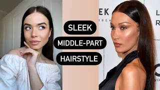 Sleek Middle-Part Hairstyle Like Bella Hadid