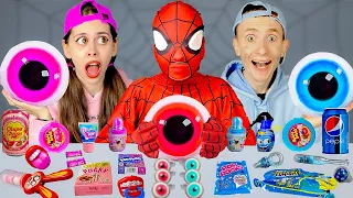 Pink Food VS Blue Food Challenge 빨간색 파란색 음식 챌린지 ASMR MUKBANG for Superheroes by HUBAGIRL