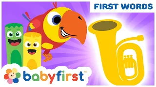 Toddler Learning Video Words w Color Crew & Larry | Baby Learning musical instruments | BabyFirst TV