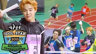 Lane One is SEVENTEEN... Lane Four is BTS!!! [2015 Idol Star Athletics Championships]