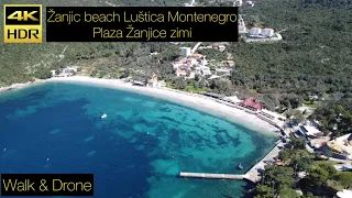 ŽANJIC Beach Luštica [Walk&Fly in 4K] MNE Crna Gora March 2023 - Plaza Žanjice zimi