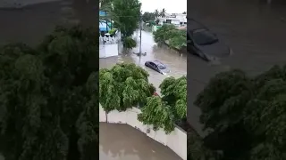 A car flows in Karachi rain flood...