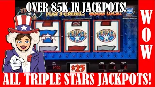 ALL HIGH LIMIT TRIPLE STARS SLOT JACKPOTS  COMPILATION OF OUR FAVORITES! OVER 85K IN HANDPAYS!