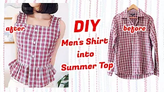 Refashion DIY Men's Shirt into Peplum Blouse / Reuse old clothes / sustainable fashion diyㅣmadebyaya