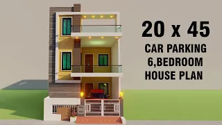 20 by 45 car parking house,6 bedroom house design,20*45 3D makan ka naksha,new house design