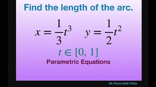 Find length of the arc for x = 1/3 t^3, y= 1/2 t^2 on [0, 1]. Parametric equations