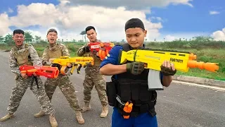 Battle Nerf War: SEALs & Blue Police Nerf Guns Robbers Group Skills SOS Help Friend Monkey