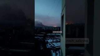 burning building, north Saltovka, Kharkiv Ukraine, civil buildings March 2022 after russian terror