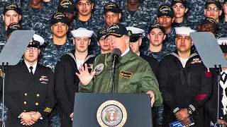 Trump Visits Navy's New Ford-Class Aircraft Carrier: Marine One Landing + Full Speech