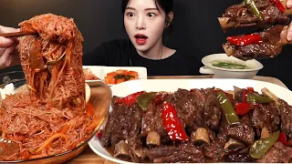 SUB)Spicy Bibim-naengmyeon and Huge Beef Galbi-jjim Mukbang Asmr