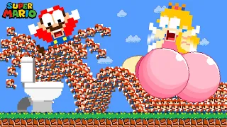 Super Mario Bros. but Mario and 999 Tiny Mario FLUSHED Peach Giant BUTT | Game Animation