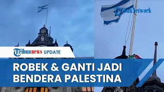 2 Pria Inggris Robek Bendera Israel yang Berkibar di Balai Kota Sheffield, Diganti Bendera Palestina