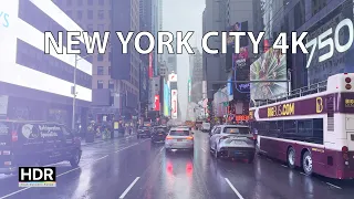 Rainy New York City  - Driving Downtown 4K HDR - Lower & Midtown Manhattan