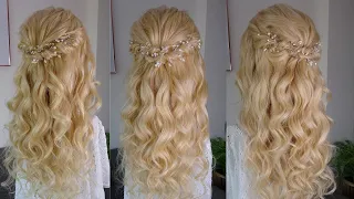 Wavy half up half down hairstyle - curly half up half down tutorial