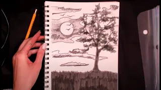 sketch of a tree and the moon at night in 10 minutes