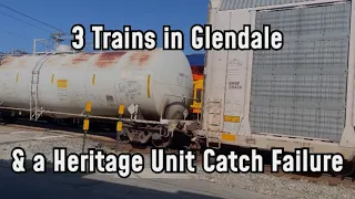 3 Trains in Glendale, Ohio, & a Heritage Unit Catch Fail.