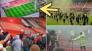 Manchester united fans protest inside old Trafford | throw flare | Glazers out | Ed woodward re-sign