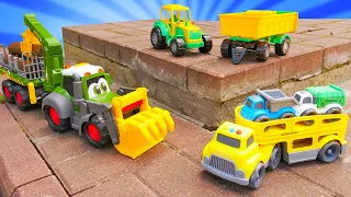 Машинки с прицепом: автовоз, трактор и лесовоз! Мультики для детей про машинки-помощники Брудер
